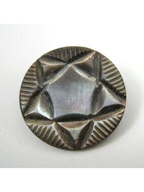 Vintage Carved Mother Of Pearl Shell Round Pin Star Brooch Pin Round